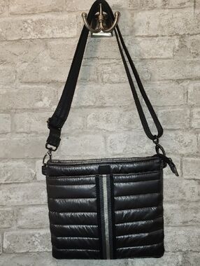Think Royln Puffer Crossbody Bag Black With Gray Accents